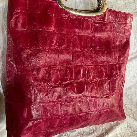 TOTE/CLUTCH bag, ITALY LEATHER alligator embossed, raspberry - Picture 6 of 14